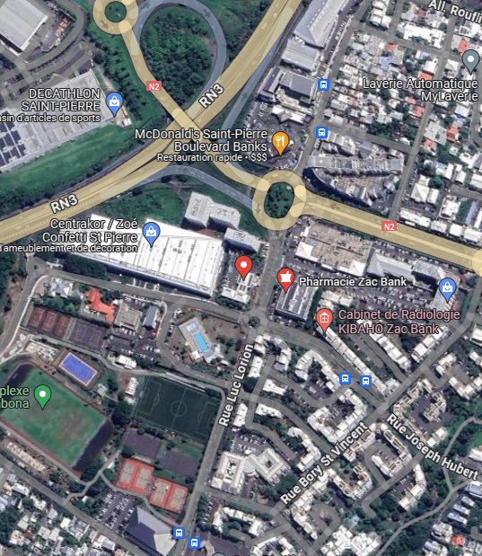 Plan d'accès à Laverie Bank 1 et 2 à Saint-Pierre, 132 Rue Luc Lorion